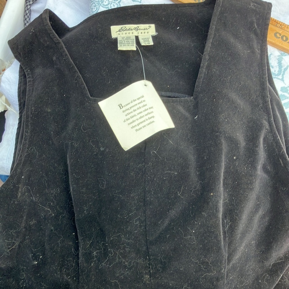 Eddie Bauer Vintage with tag Black Sleeveless velvet jumper Mini Dress Large - Picture 6 of 7
